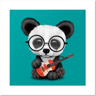 Baby Panda Playing Canadian Flag Guitar Posters and Art